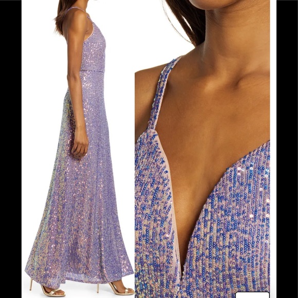 NWT,Morgan & Co Sequin Embellished Gown,rose/lilac - Picture 4 of 17